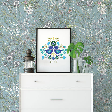 2821-12904 Full Bloom Blue Floral Wallpaper
