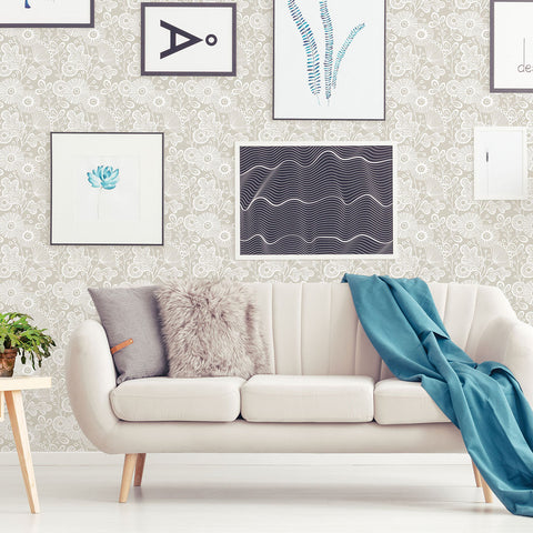 2821-25112 Ana Taupe Floral Wallpaper