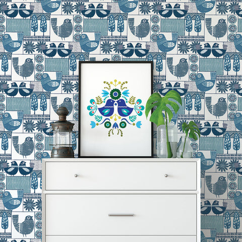 2821-25113 Hennika Blue Patchwork Wallpaper