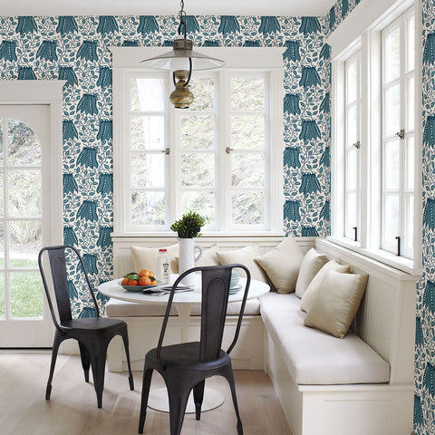 2821-25118 Peas in a Pod Teal Garden Wallpaper