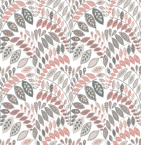 2821-25141 Fiddlehead Pink Botanical Wallpaper