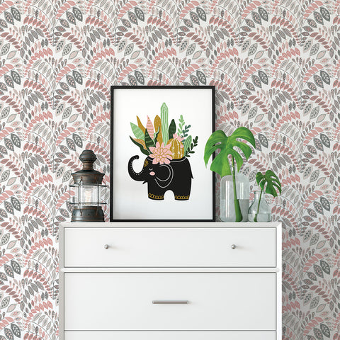 2821-25141 Fiddlehead Pink Botanical Wallpaper