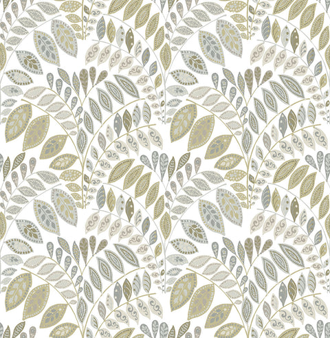 2821-25145 Fiddlehead Grey Botanical Wallpaper