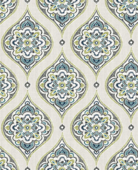 2821-25148 Adele Green Damask Wallpaper