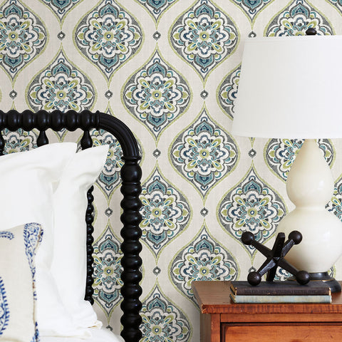 2821-25148 Adele Green Damask Wallpaper