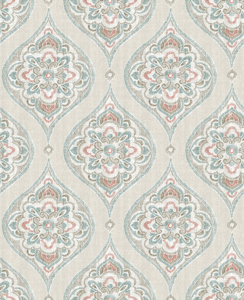 2821-25150 Adele Teal Damask Wallpaper