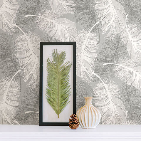 2836-M0923 Alonso Grey Plume Wallpaper
