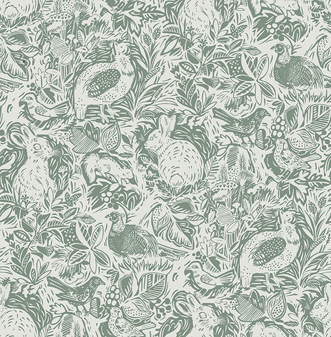 2861-25724 Revival Dark Green Fauna Wallpaper