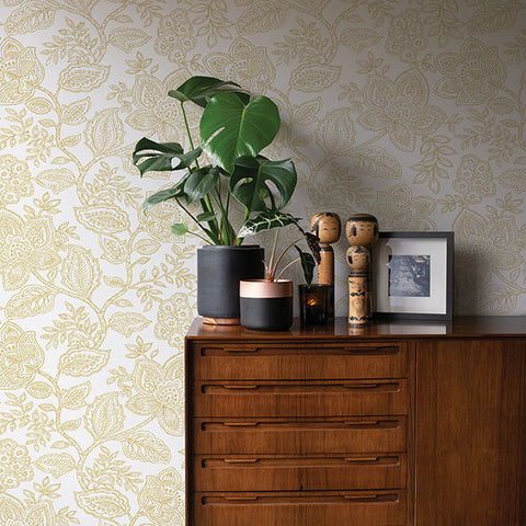 2861-25732 Larkin Khaki Floral Wallpaper