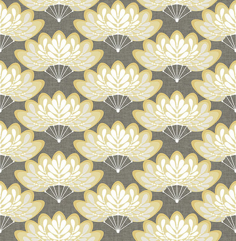2861-25754 Lotus Mustard Floral Fans Wallpaper