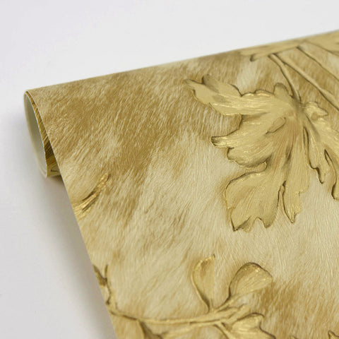 2871-88742 Portofino Gold Cow Leaves Wallpaper