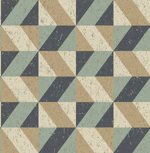 2896-25310 Cerium Blue Concrete Geometric Wallpaper