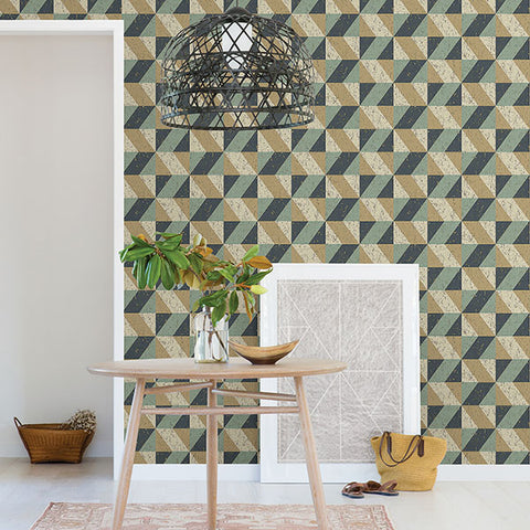 2896-25310 Cerium Blue Concrete Geometric Wallpaper