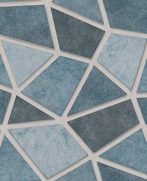 2896-25350 Coty Teal Geometric Patchwork Wallpaper