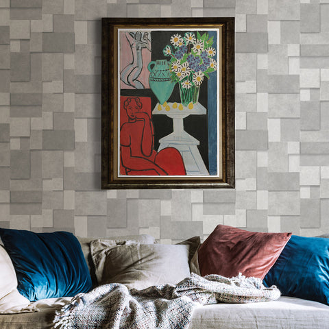 2896-25353 Duchamp Silver Patchwork Metallic Wallpaper