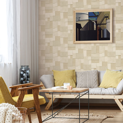 2896-25355 Duchamp Wheat Patchwork Metallic Wallpaper