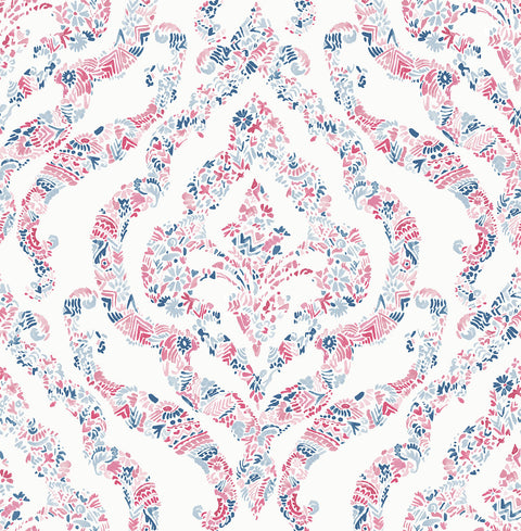 2901-25400 Featherton Coral Floral Damask Wallpaper