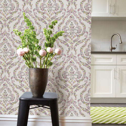 2901-25402 Featherton Pink Floral Damask Wallpaper