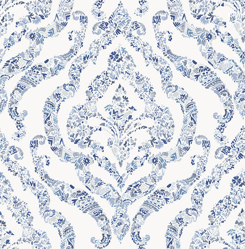 2901-25403 Featherton Blue Floral Damask Wallpaper