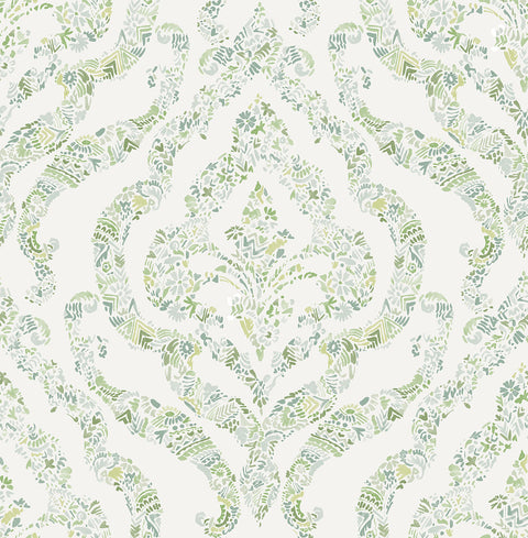2901-25404 Featherton Light Green Floral Damask Wallpaper
