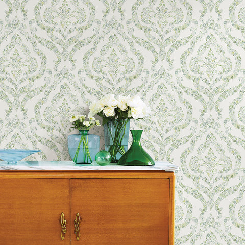 2901-25404 Featherton Light Green Floral Damask Wallpaper