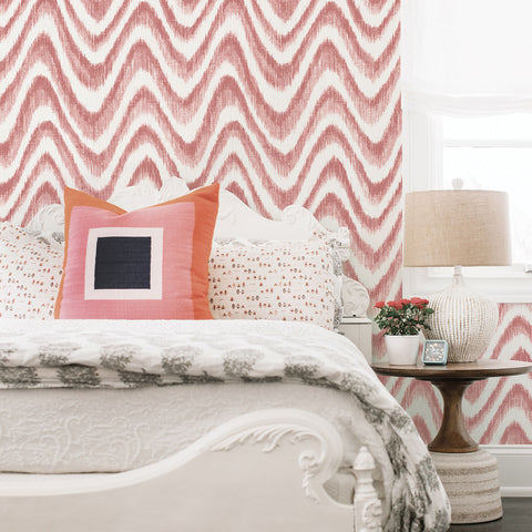 2901-25405 Bargello Red Faux Grasscloth Wave Wallpaper