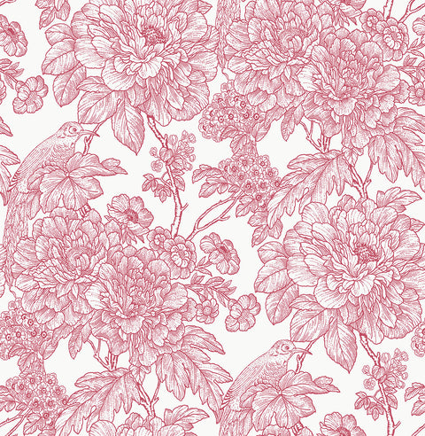 2901-25410 Birds of Paraside Breeze Red Floral Wallpaper