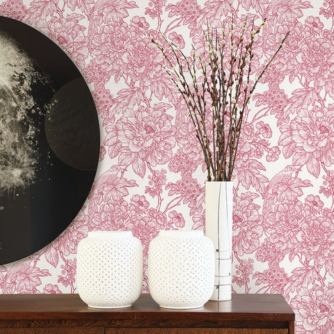 2901-25410 Birds of Paraside Breeze Red Floral Wallpaper