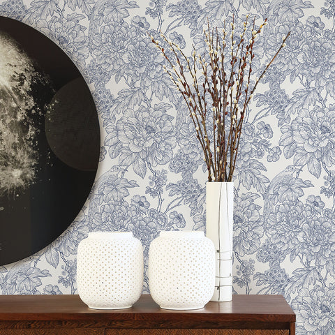 2901-25411 Birds of Paraside Breeze Blue Floral Wallpaper