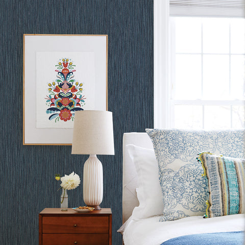 2901-25423 Raffia Thames Blue Faux Grasscloth Wallpaper