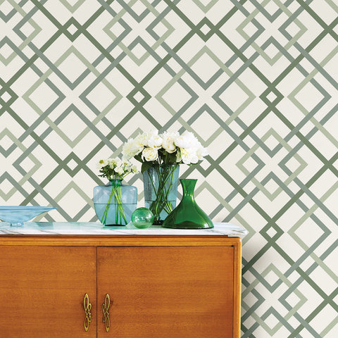 2901-25437 Saltire Emile Green Lattice Wallpaper