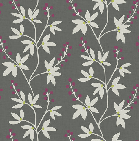 2901-25439 Linnea Elsa Dark Brown Botanical Trail Wallpaper