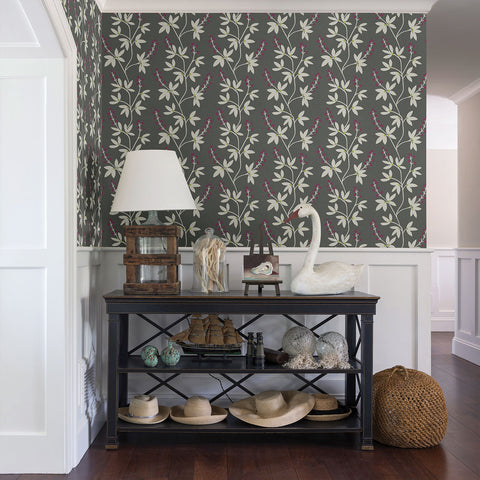 2901-25439 Linnea Elsa Dark Brown Botanical Trail Wallpaper