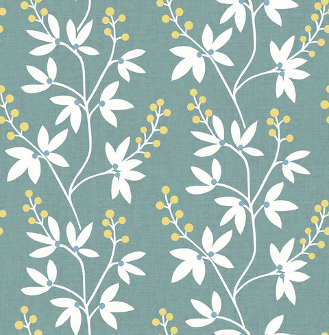 2901-25440 Linnea Elsa Teal Botanical Trail Wallpaper