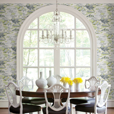 2901-87508 Joy De Vie Green Toile Wallpaper