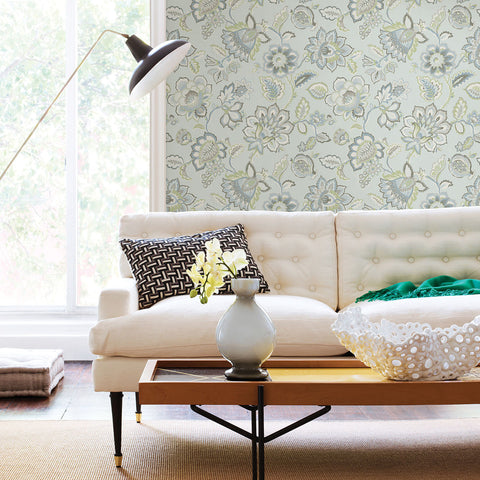 2901-87515 Corona Light Blue Jacobean Wallpaper