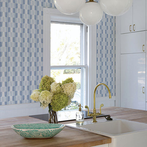2903-25806 Burgen Blue Geometric Linen Wallpaper