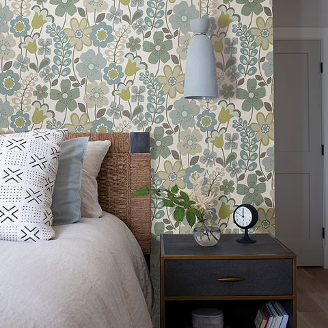 2903-25827 Piper Green Floral Wallpaper