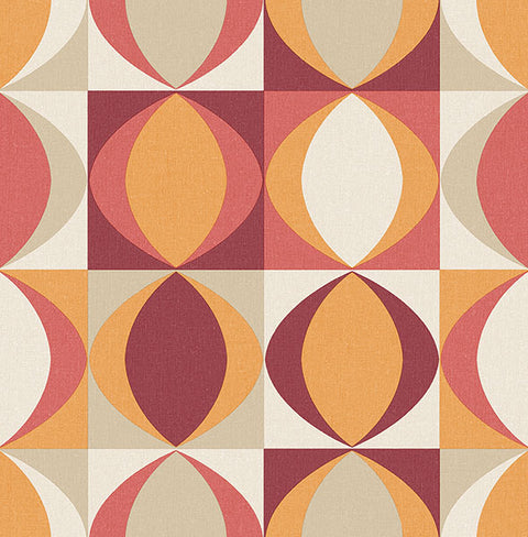 2903-25842 Archer Red Linen Geometric Wallpaper