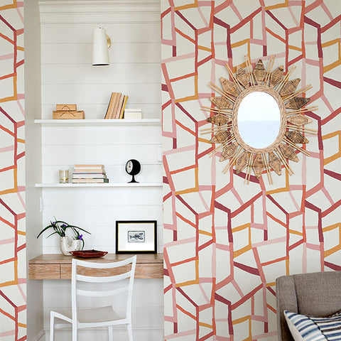 2903-25846 Tate Pink Geometric Linen Wallpaper