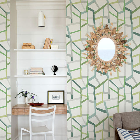 2903-25847 Tate Green Geometric Linen Wallpaper