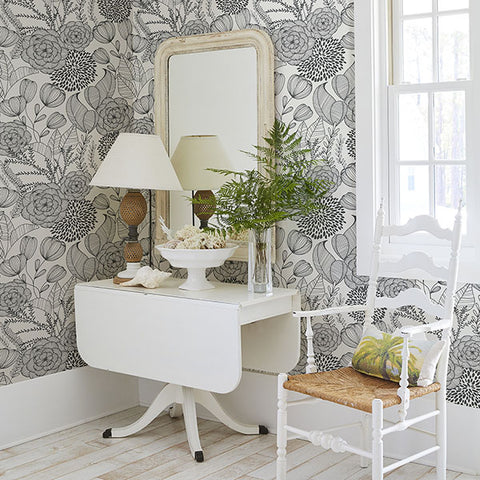 2903-25853 Alannah Black Botanical Wallpaper