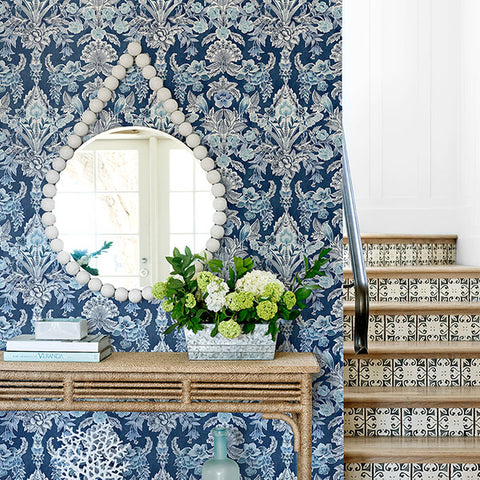 2903-25863 Vera Blue Floral Damask Wallpaper