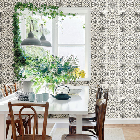 2904-12331 Sonoma Charcoal Spanish Tile Wallpaper