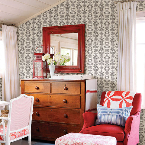 2904-13511 Dolly Dark Brown Folk Floral Wallpaper