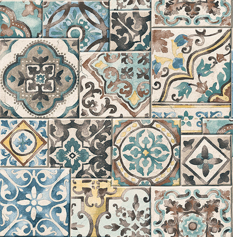 2904-22315 Marrakesh Blue Global Tiles Wallpaper
