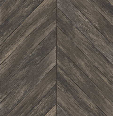 2904-24008 Parisian Dark Brown Chevron Wood Wallpaper