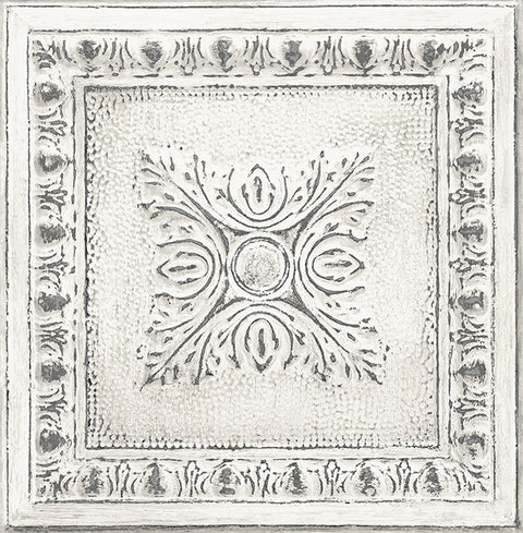 2904-24031 Hazley White Ornamental Tin Tile Wallpaper