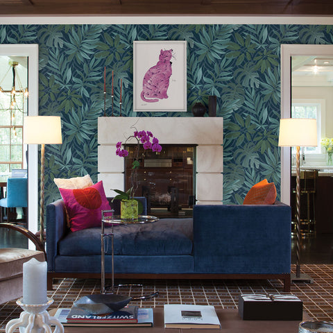 2904-24201 Nocturnum Dark Blue Leaves Wallpaper
