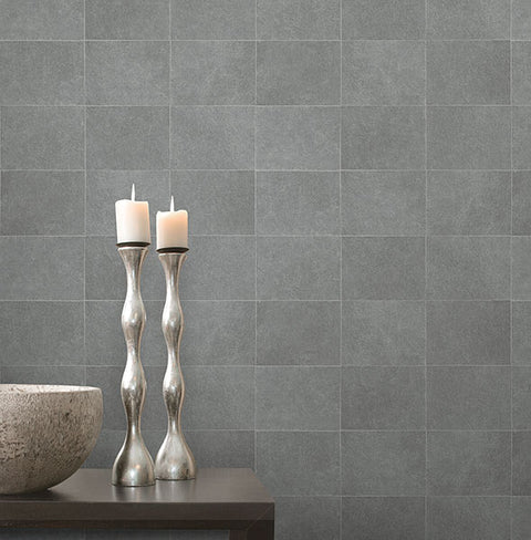 2904-24909 Cecelia Dark Grey Faux Tile Wallpaper